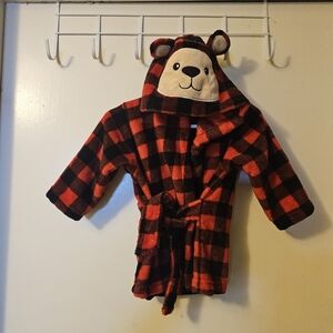 Plaid Bear Hooded Baby Robe 0 To 9 Months Never Used. Fleece. So Soft.